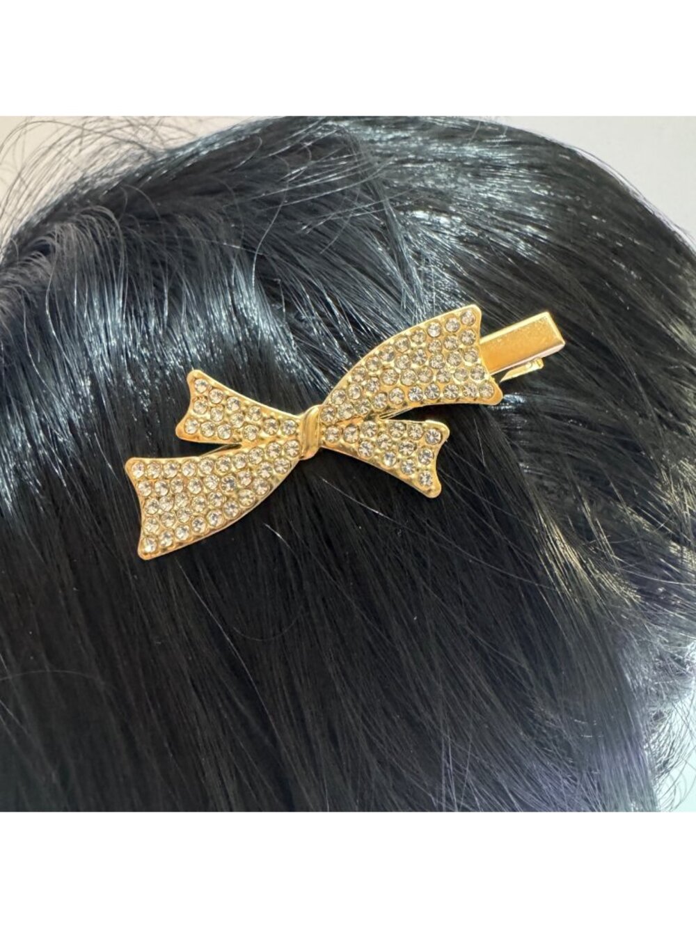 Gold Bow Hair Clip With Rhinestones  Fashion Accessory For All Hair Types